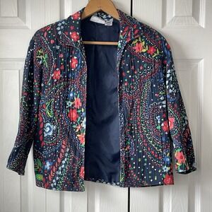 VTG Alfred Dunner Womens 6P Open Front Colorful‎ Paisley Floral Folk Blazer 90s